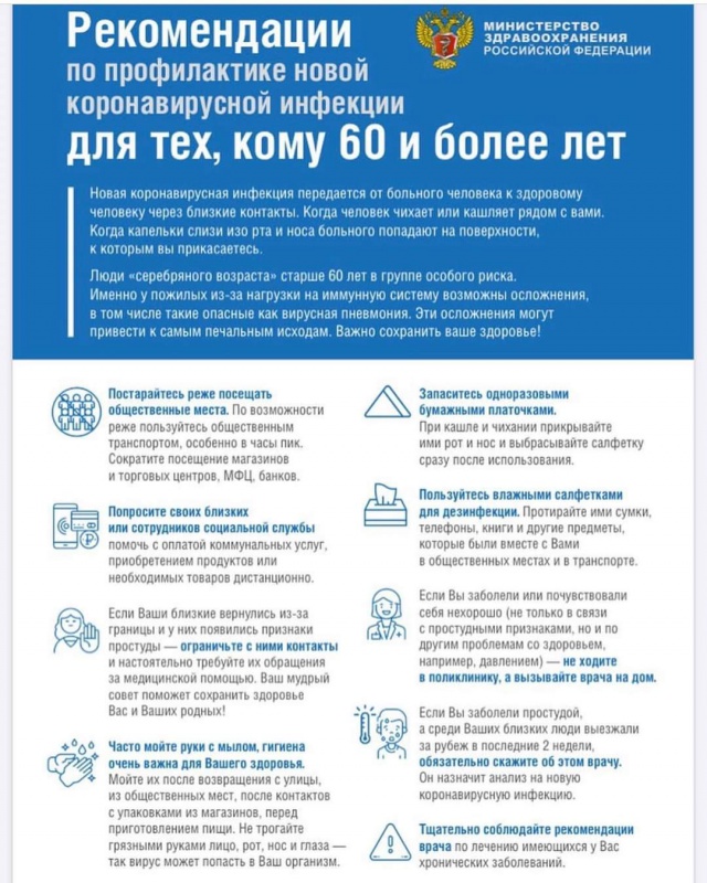Рекомендации по профилактике новой короновирусной инфекции для тех, кому 60 и более лет...