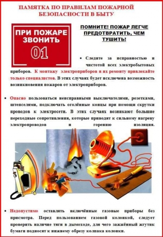 ПАМЯТКА ПО ПРАВИЛАМ ПОЖАРНОЙ БЕЗОПАСНОСТИ В БЫТУ
