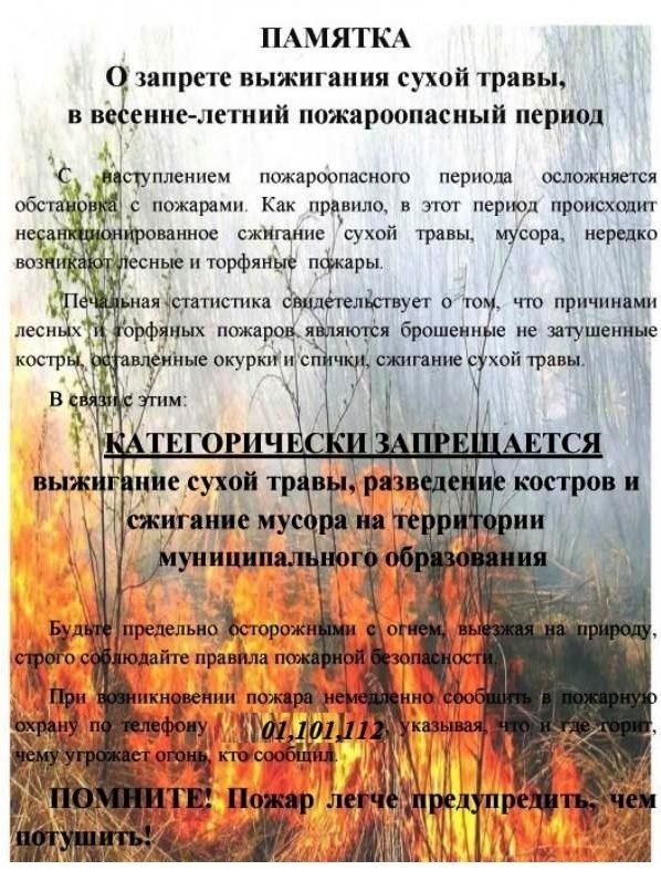 Памятка о пожарах!!!!